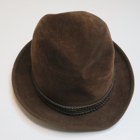 Biltmore Velurin Dark Brown Leather Fedora Hat Mens 7 1/8 Vintage Brim USA - Picture 5 of 12